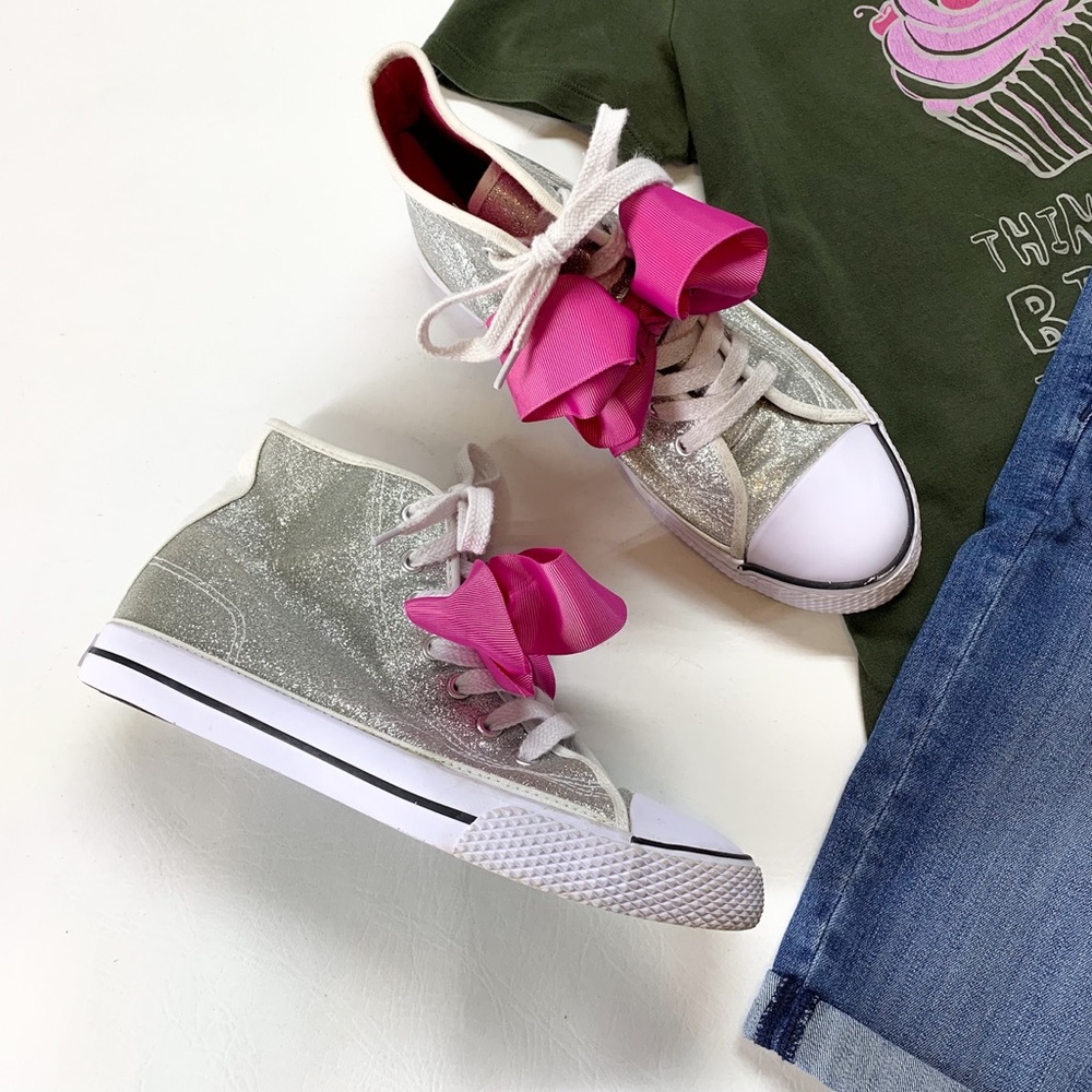 JoJo Siwa Glitter High Tops, Chuck Taylor Sneakers with Oversized Pink B…